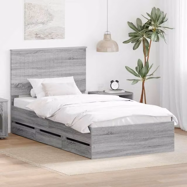 Berkfield Home Modern Bed Frame with Drawers in Grey Sonoma, Engineered Wood, W: 100 cm, L: 200 cm – 1