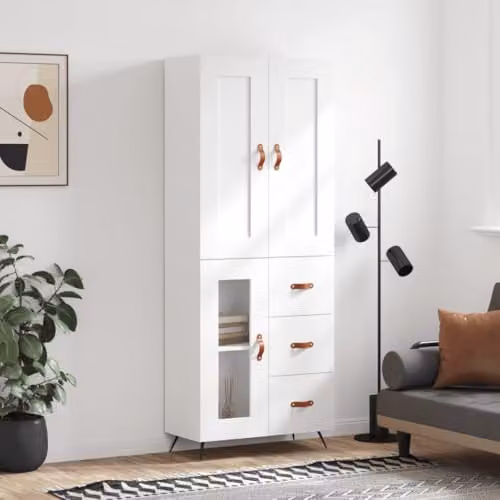 vidaXL Modern White Highboard with Hinged Doors and Internal Shelves, W/D/H: 69.5 x 34 x 180 cm – 2