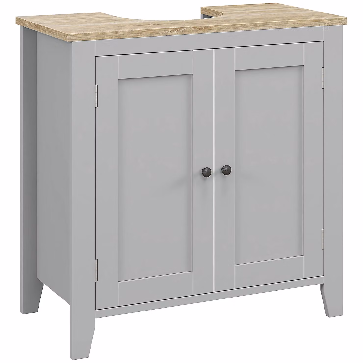 Kleankin Grey Bathroom Pedestal Under Sink Cabinet with Adjustable Internal Shelves and Hinged Doors – 2