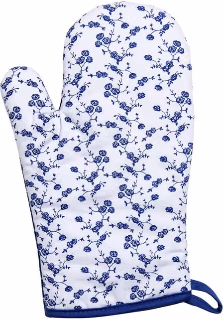 Orsina Blue Rose Single Oven Glove in Blue Cotton with Quilted Heat Protection