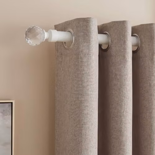 OHS Extendable Metal Curtain Pole with Crystal Ball Finials, 16mm Diameter, Beige/White – 1