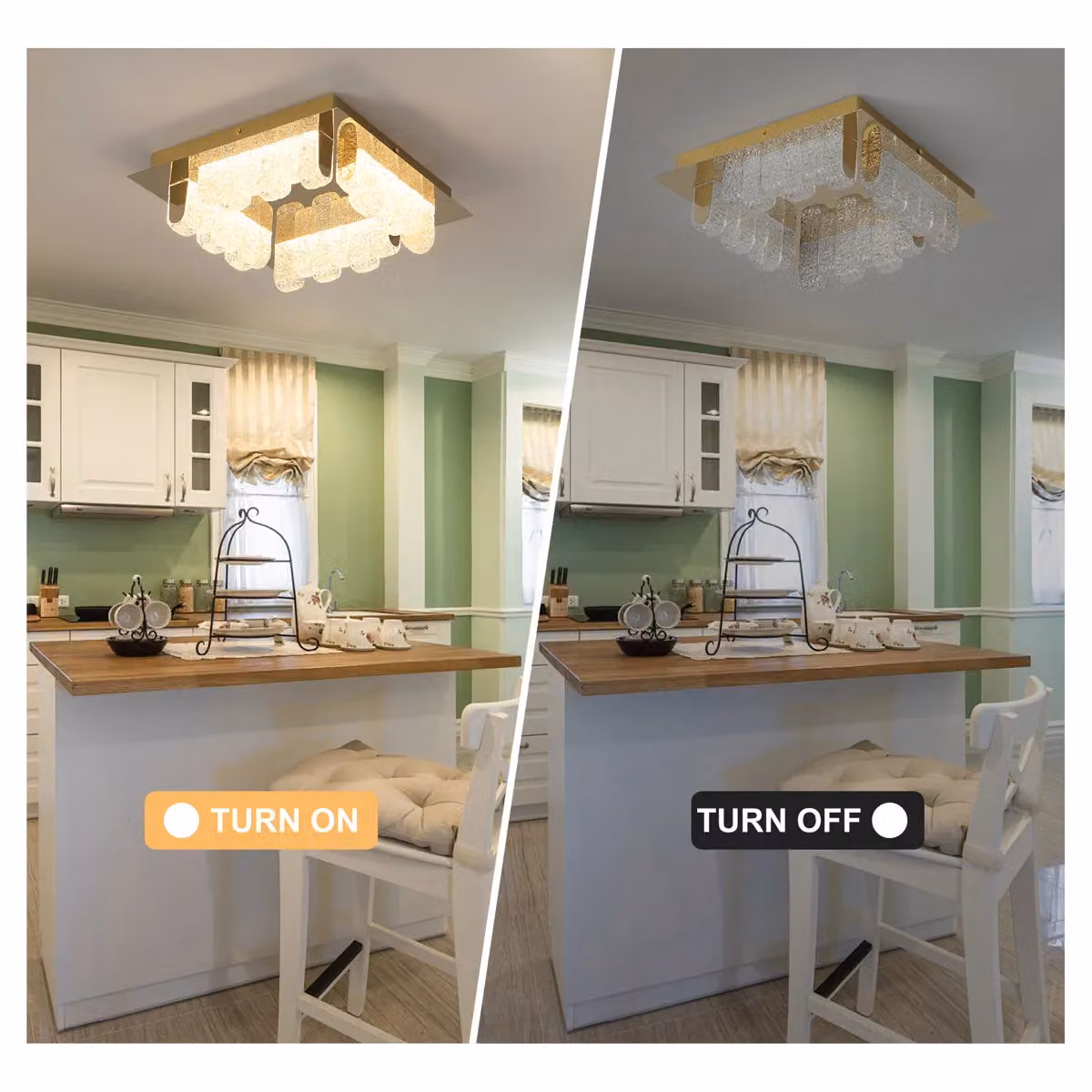 Garwarm 4-Light LED Acrylic Flush Mount Ceiling Light in Metallic Gold, Diameter: 32 cm – 7