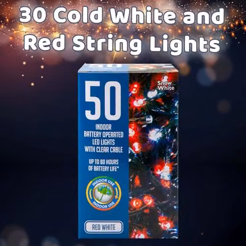 VFM e-Store Christmas String Lights with 30 Bulbs in White, Red and Multicolour – 3