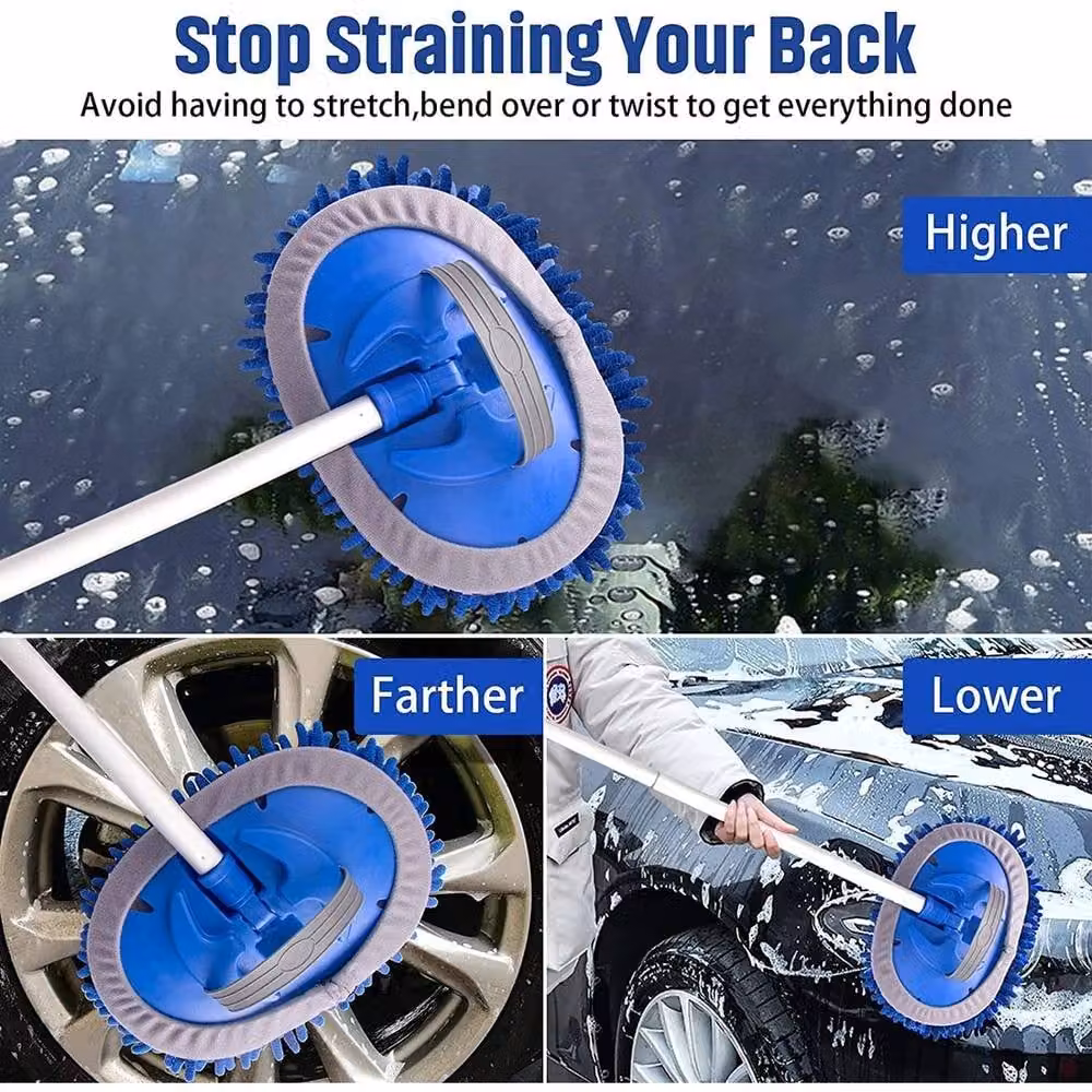 VOGREX Blue Microfibre Adjustable Telescopic Soft Car Wash Mop and Vehicle Window Cleaning Brush – 4