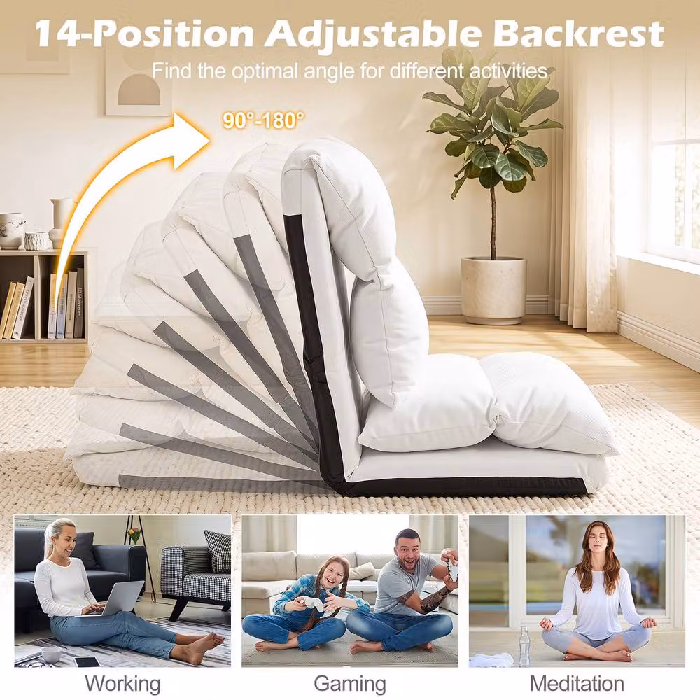 Gymax Adjustable Foldable Gaming Floor Chair with Padded Cushion in White – 3