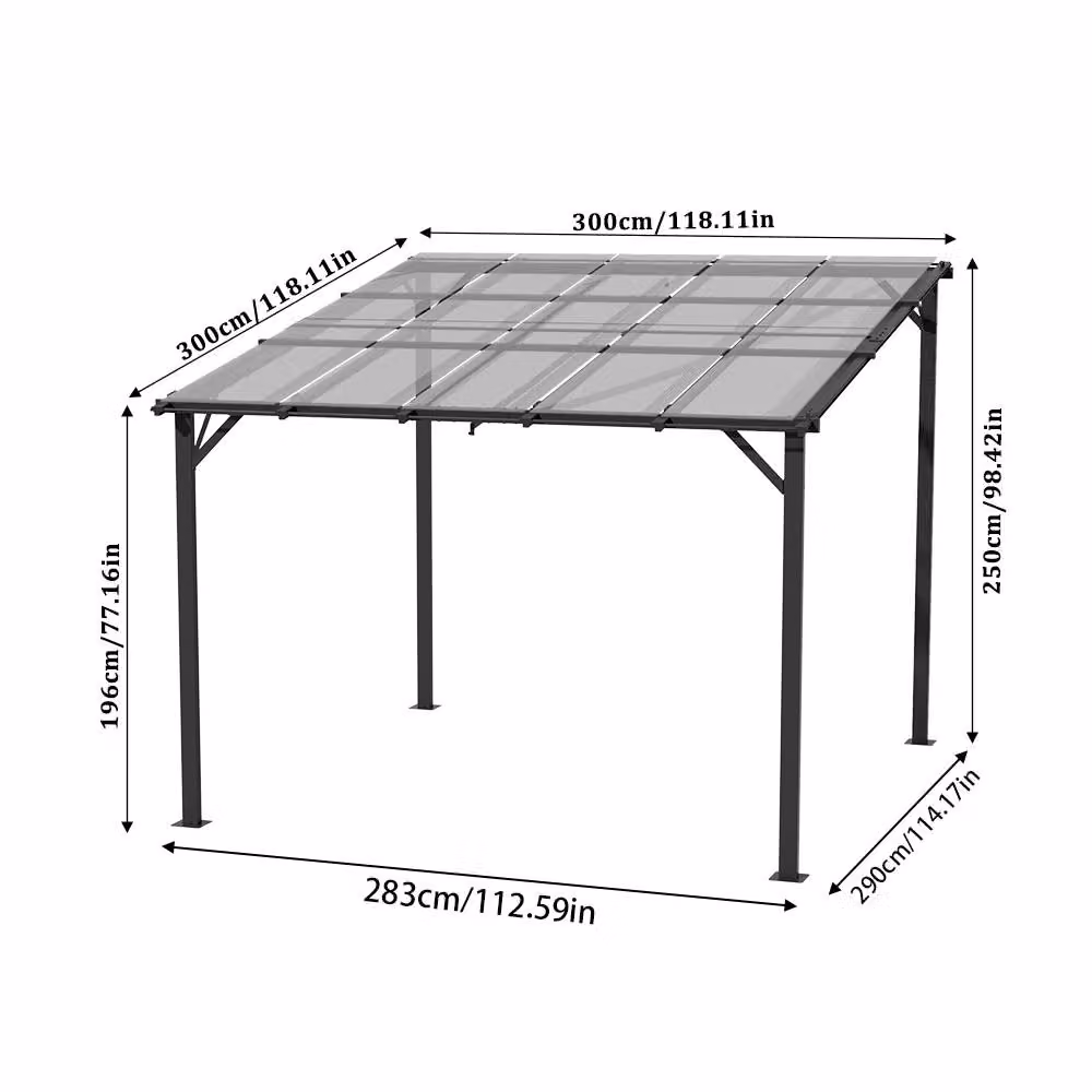 Living and Home Modern Wall-Mounted Metal Lean-to Outdoor Patio Canopy in Grey, W: 300 cm, D: 250 cm, H: 250 cm – 4
