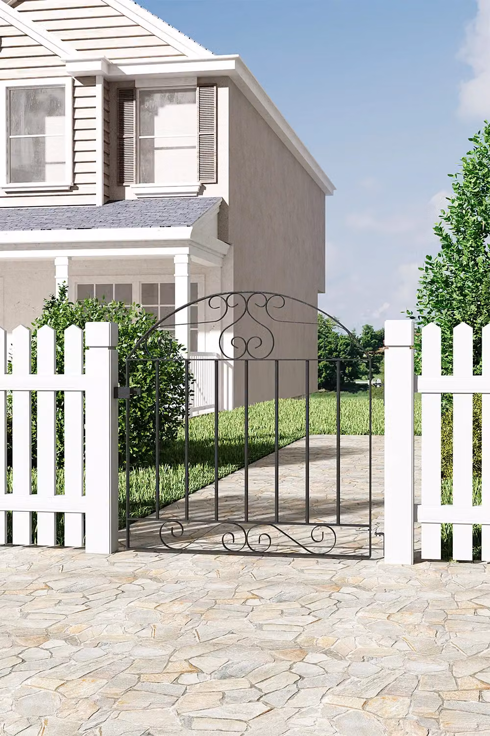 Living and Home Black Metal Arched Garden Fence Gate, W: 85 cm, H: 90 cm – 2