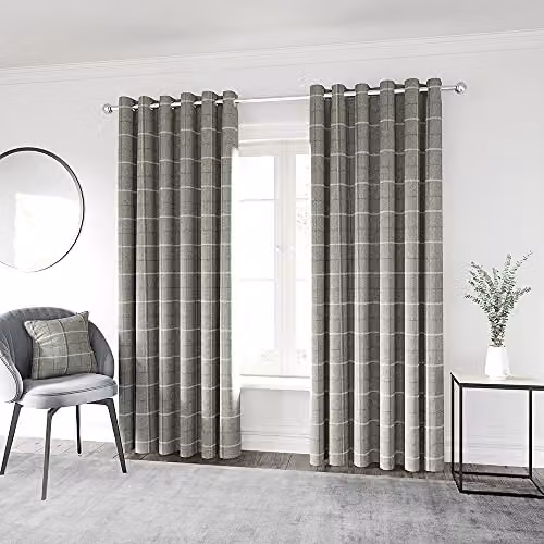 Helena Springfield Harper Woven Lined Checked Curtains in Silver and Grey, Width: 167 cm, Height: 228 cm – 4