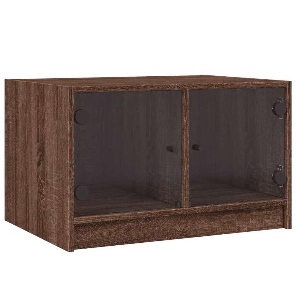 Berkfield Home Modern Coffee Table in Brown Oak with Glass Doors, W: 68 cm, D: 50 cm, H: 42 cm – 2