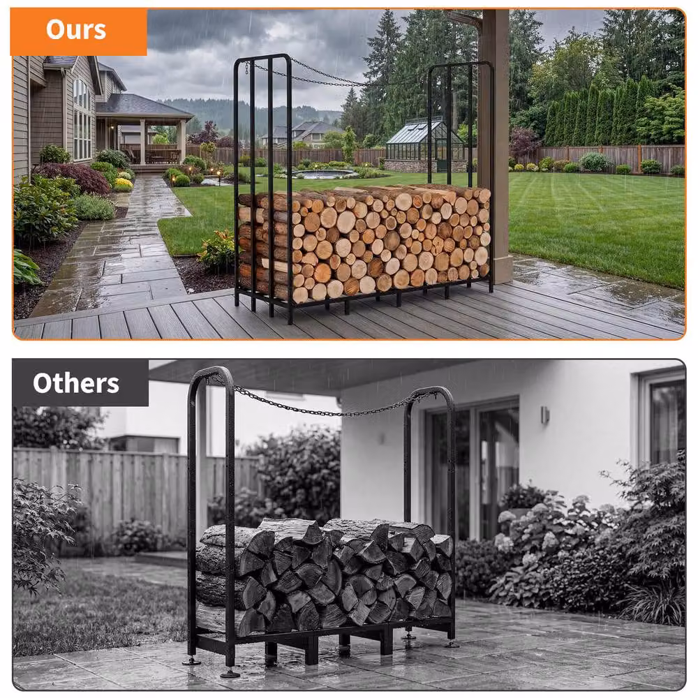 London Boutique Heavy Duty 6FT Steel Firewood Rack and Log Holder in Matt Black – 4