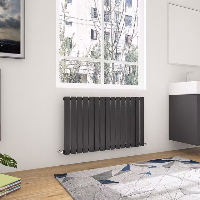AicaBathroom Horizontal Flat Panel Single Steel Radiator in Black, W: 102 cm, H: 60 cm