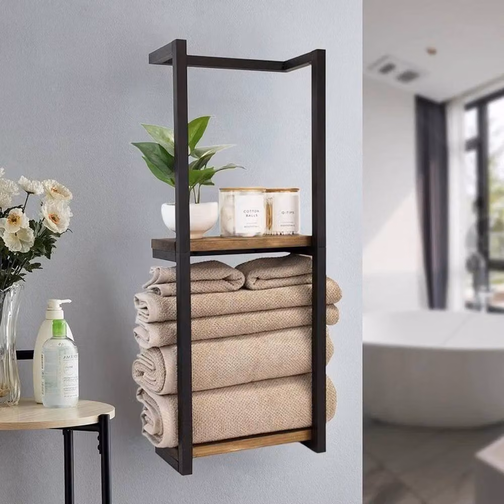 EONLION Wall Mounted Metal Towel Rack and Storage Shelf in Matt Black – 4