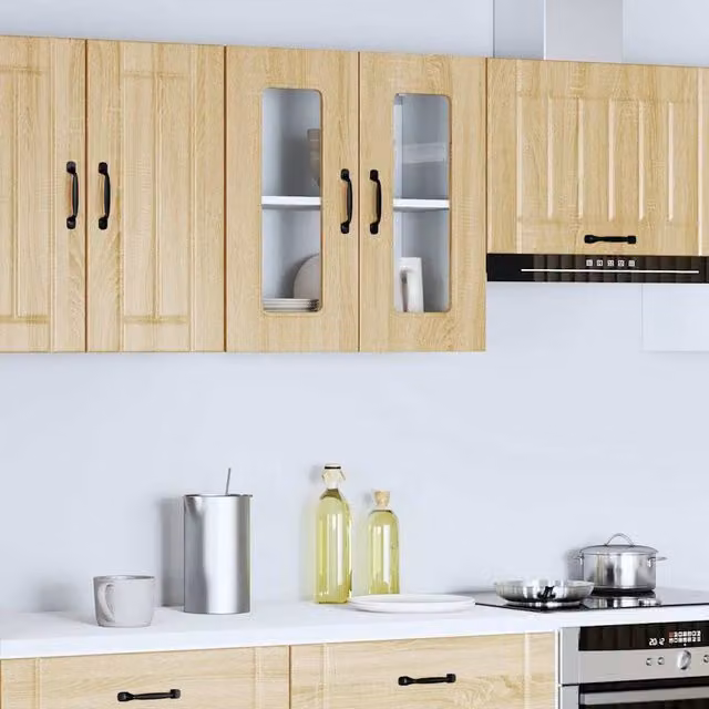 Berkfield Home Kalmar Kitchen Wall Cabinet with Glass Door, Sonoma Oak, Light Brown, W/D/H: 60 x 31 x 60 cm