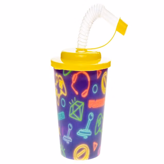 LG-Imports Pack of 12 Gamer 3D Mugs with Straw and Lid, White and Multicolour, 250 ml