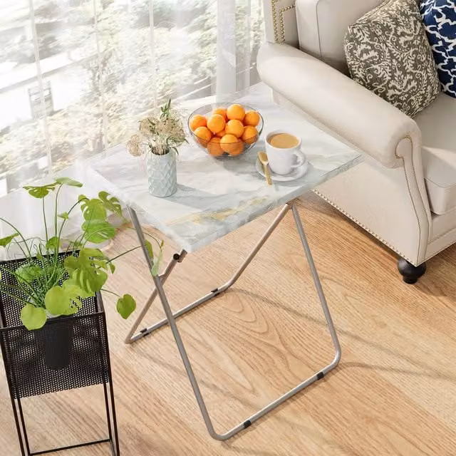 Huhote Grey Folding Coffee Table and Side Table with Metal X-Frame Design – 1