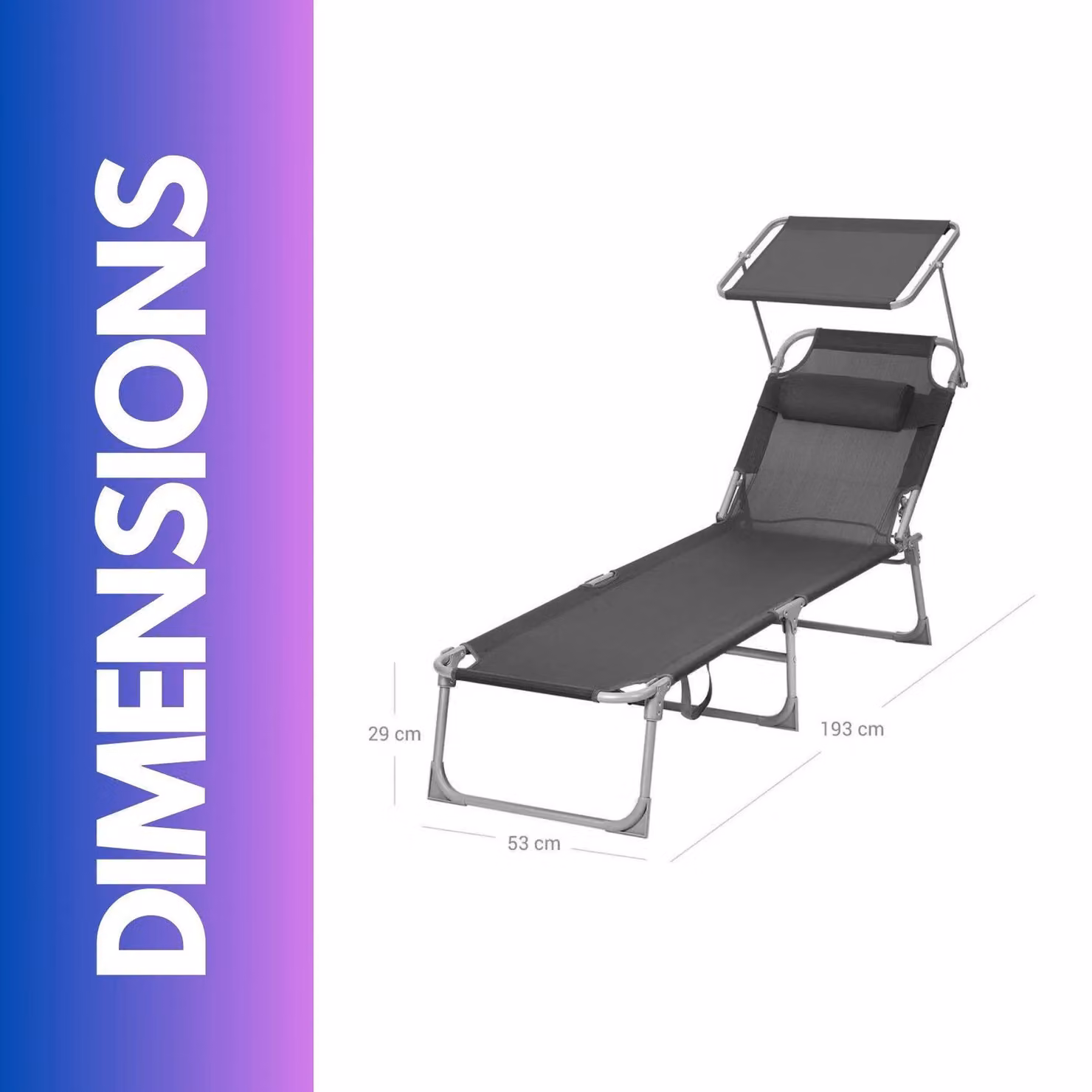FURNOS Folding Sun Lounger with Sun Canopy and Adjustable Headrest in Dark Grey – 4