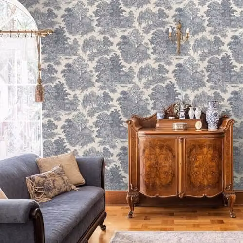Holden Decor Osterley Vintage Inspired Blue Toile Floral Wallpaper – 2