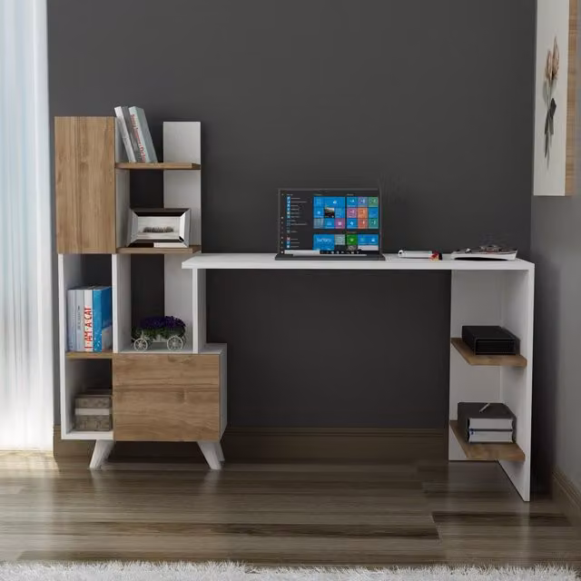 Destina Home LTD Nicole Computer Desk with Cabinet and Shelves in White