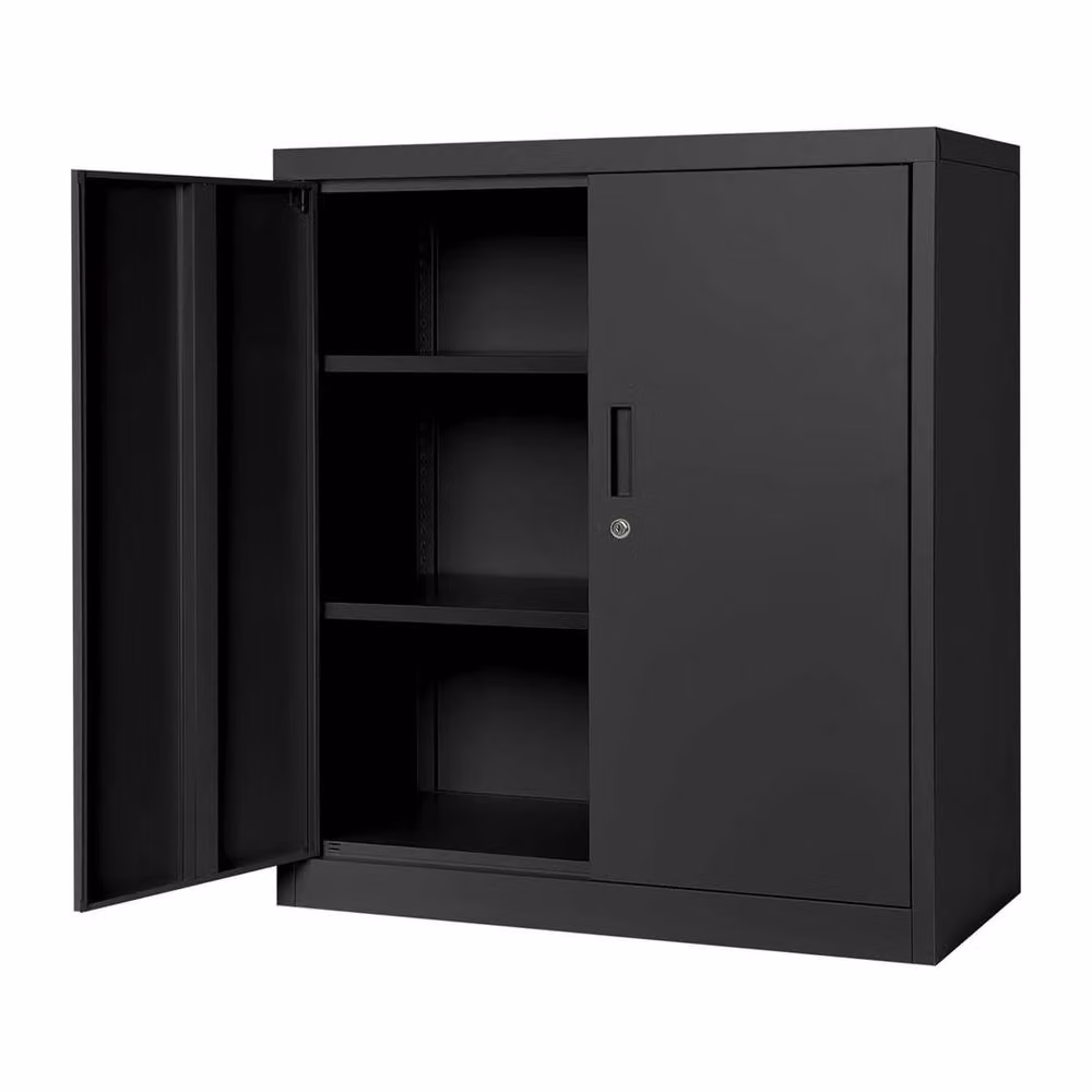 VOGREX Black Metal 2 Door Office Filing Cabinet with Lockable Adjustable Shelves – 3