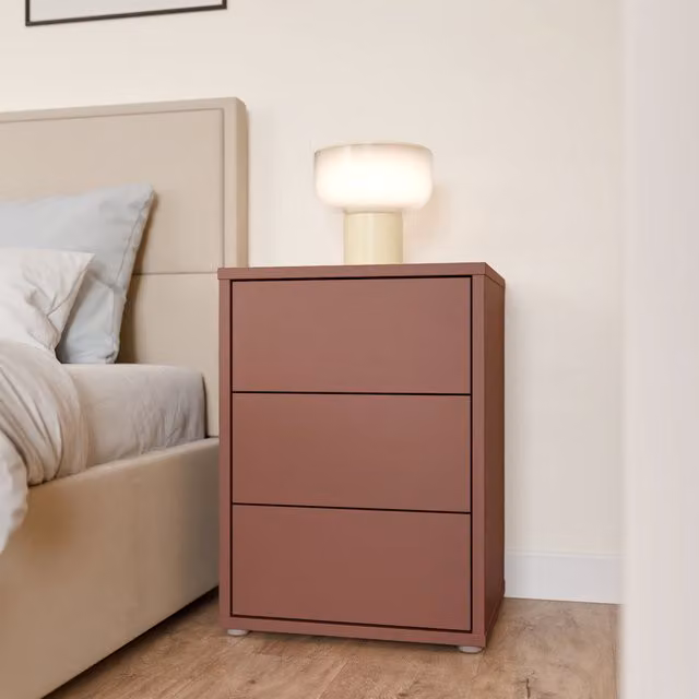 Furniture To Go Alice Springs Bedside Cabinet with 3 Push-Open Drawers in Terracotta Orange
