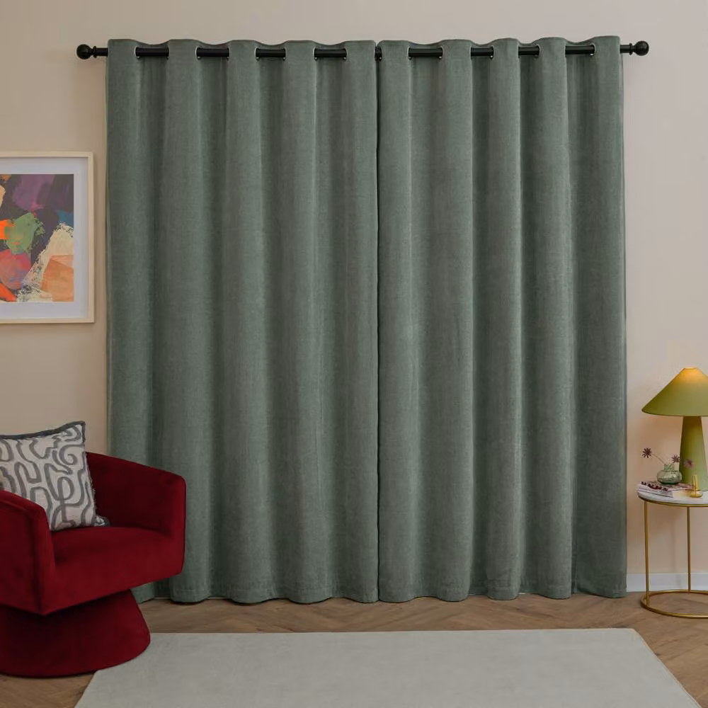 Furn Green Chenille Blackout Eyelet Curtain Pair, W: 229 cm, H: 137 cm – 2
