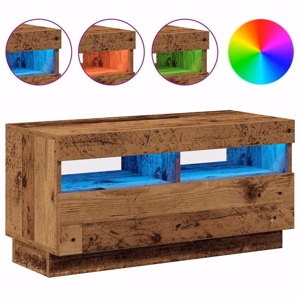 Berkfield Home TV Cabinet with LED Lights in Old Wood, W/D/H: 80 x 35 x 40 cm – 4