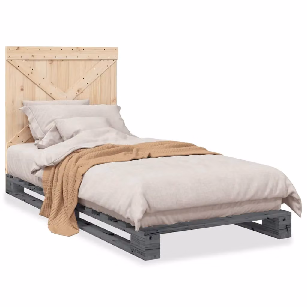 Berkfield Home Rustic Solid Wood Pine Bed Frame in Grey, W/D/H: 90 x 200 cm – 2