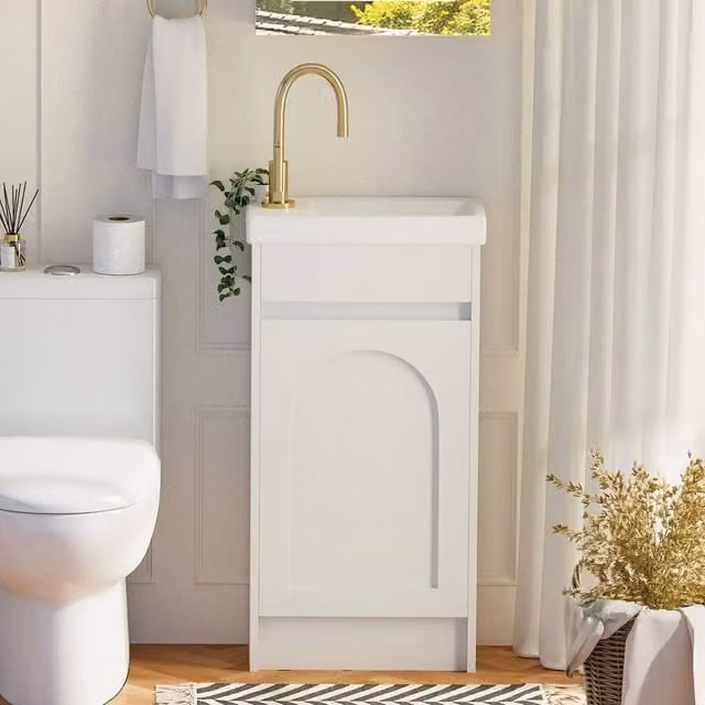 PAWNORA White Floor Standing 1-Door Basin Vanity Unit with Internal Shelves