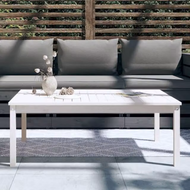 Berkfield Home White Solid Pine Garden Table, W/D/H: 121 x 82.5 x 45 cm – 1