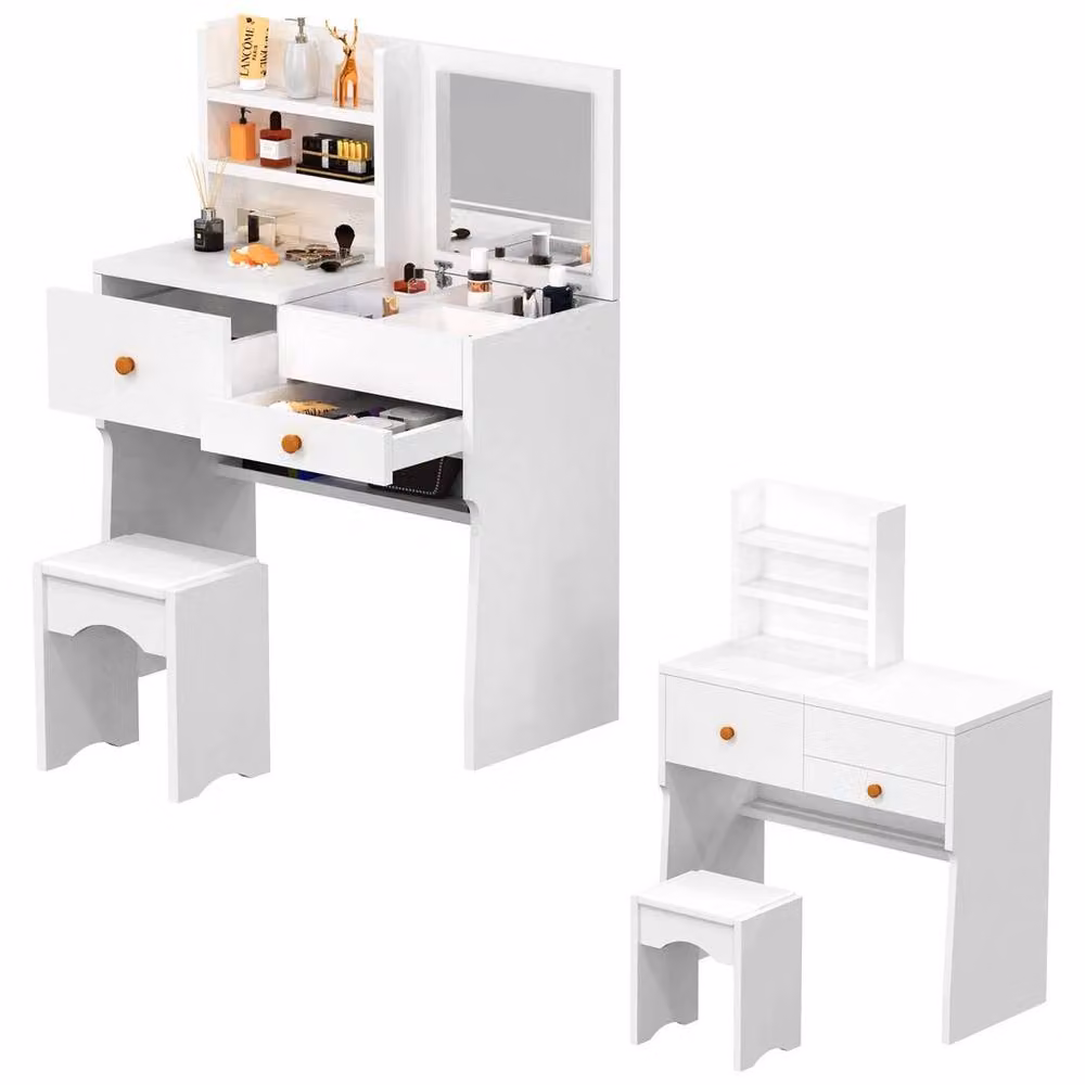 EONLION White Dressing Table and Makeup Vanity Desk Set, W: 100 cm, H: 72 cm – 3