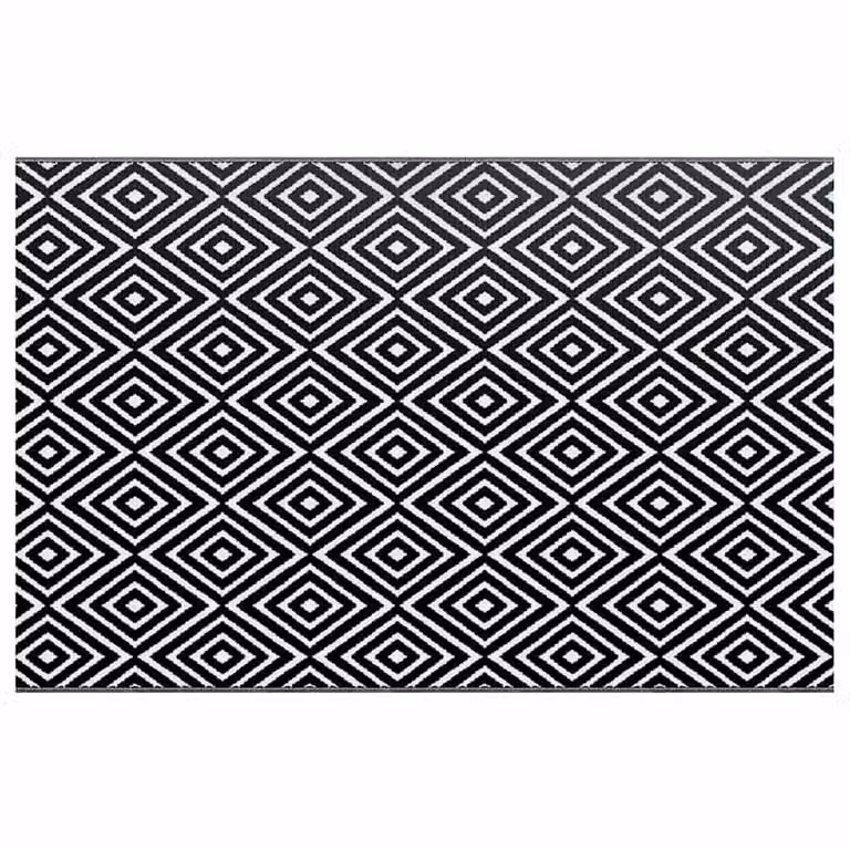 Berkfield Home Outdoor Geometric Carpet in White and Black, W: 190 cm, L: 290 cm