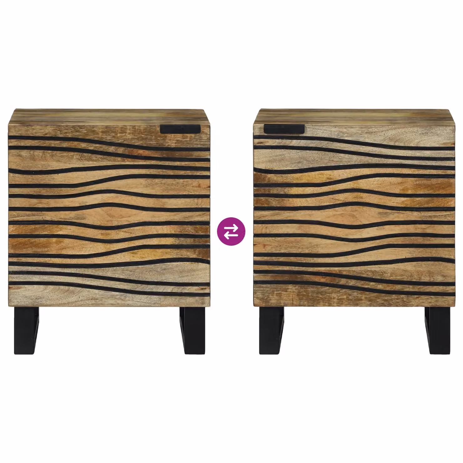 Berkfield Home Rustic Mango Wood Bedside Tables in Brown, Black and Beige, W/D/H: 40 x 33.5 x 46 cm – 6