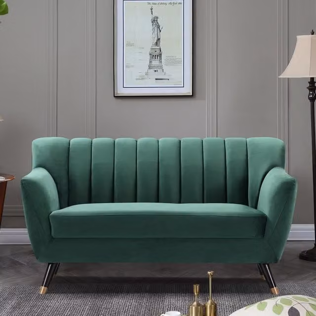Artemis Home Morgan 2 Seat Green Velvet Upholstered Sofa with Solid Wood Frame