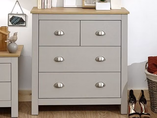 GFW Lancaster 4 Drawer Chest in Grey and Oak – 1