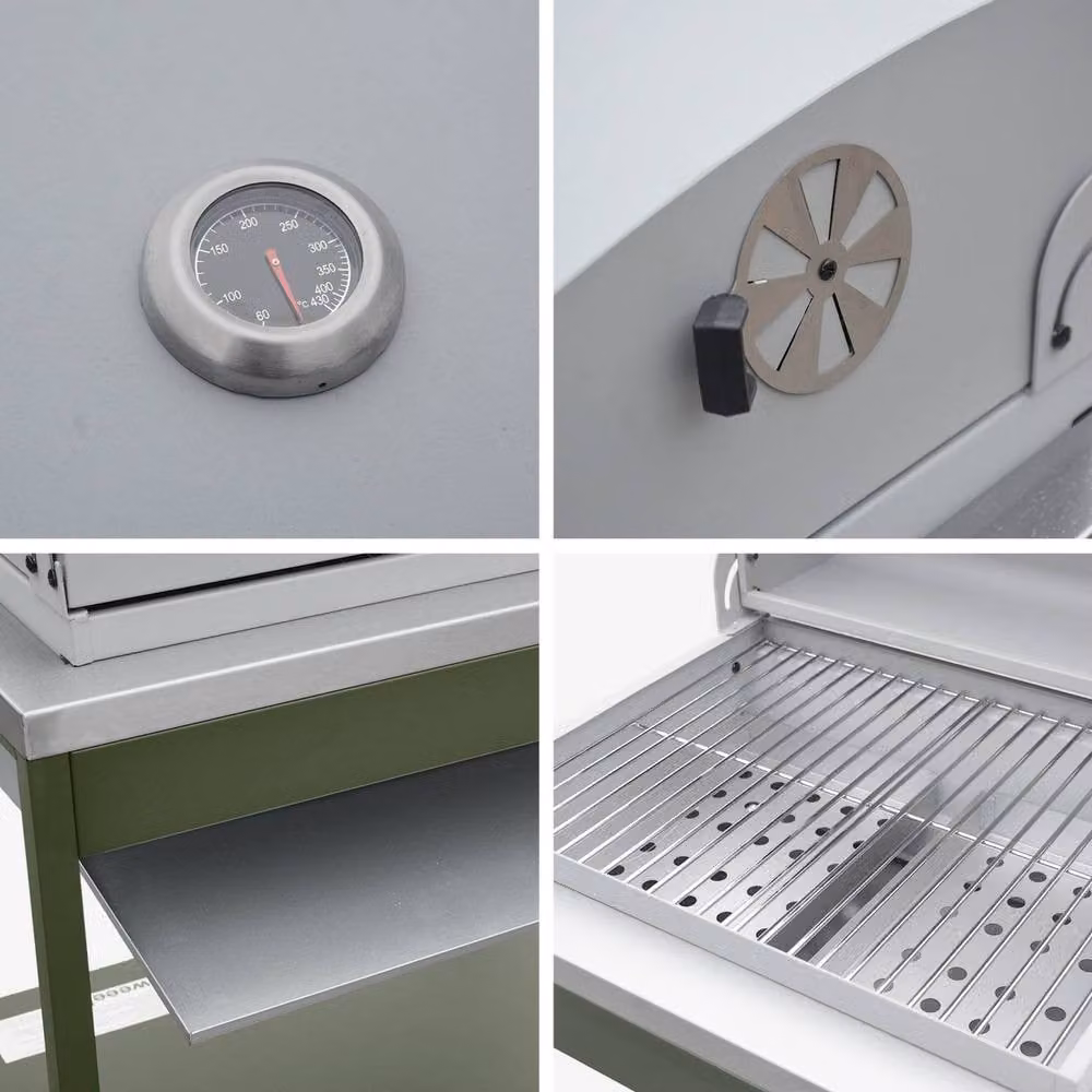 sweeek Green Charcoal Barbecue Grill with Stainless Steel Shelves and Thermometer – 3