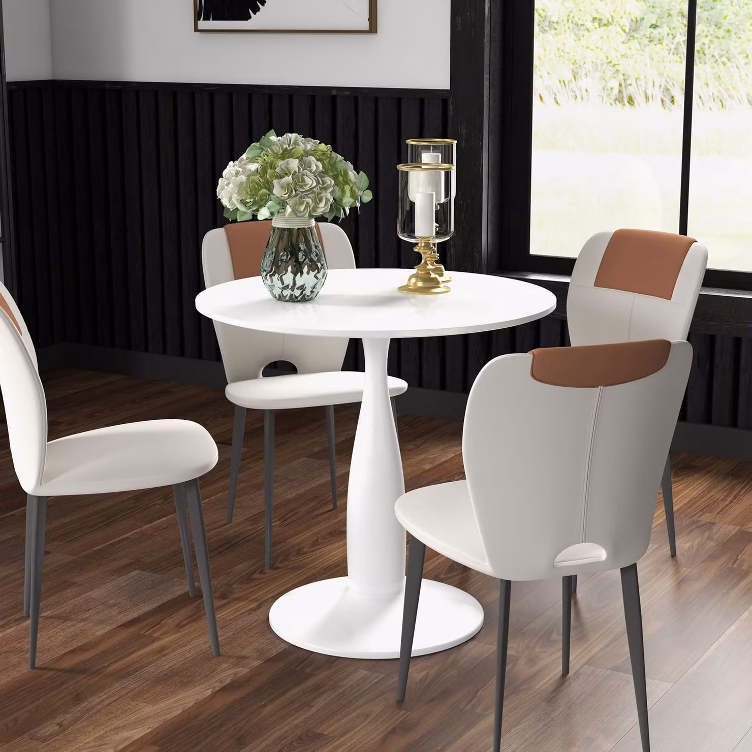 HOMCOM Modern Round Dining Table with Steel Base in White – 2