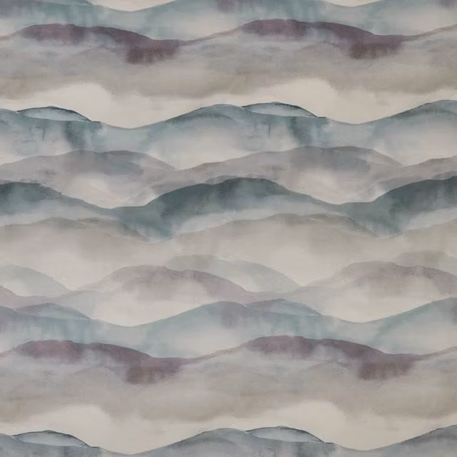 iLiv Landscape Digitally Printed Velvet Fabric in Blue and Multicolour