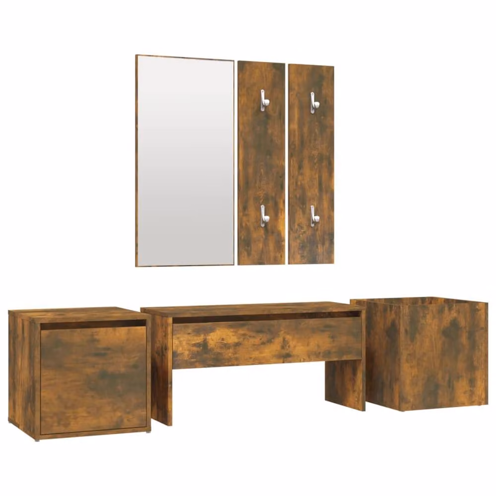 Berkfield Home Industrial Hallway Furniture Set in Smoked Oak Brown, including Bench, Mirror and Panel – 2