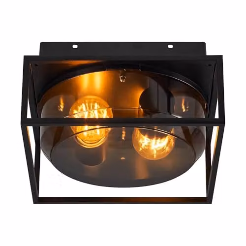 Nordlux Griffin Modern Outdoor Ceiling Light in Black Metal with Glass, E27, IP44 – 1
