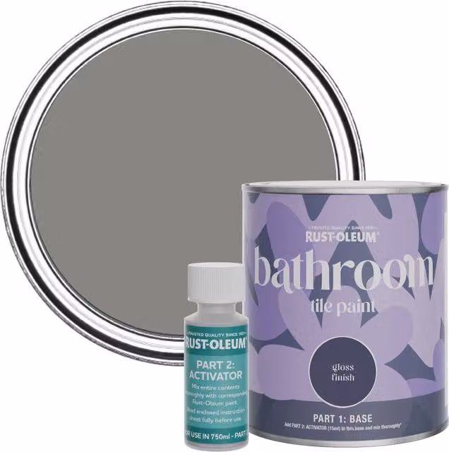 Rust-Oleum Art School Bathroom Tile Paint in Grey Gloss Finish, 750ml