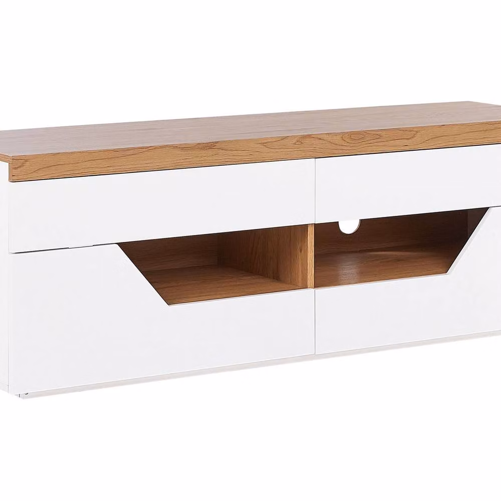 Wyld and Coco Scandi TV Stand in White and Light Wood with 4 Drawers and 2 Shelves – 2
