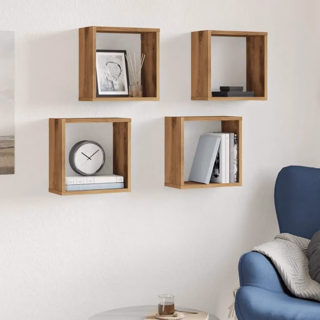 Berkfield Home Wall Mounted Cube Shelves, 4 Piece Artisan Oak Set in Brown, W/D/H: 30 x 15 x 30 cm – 3