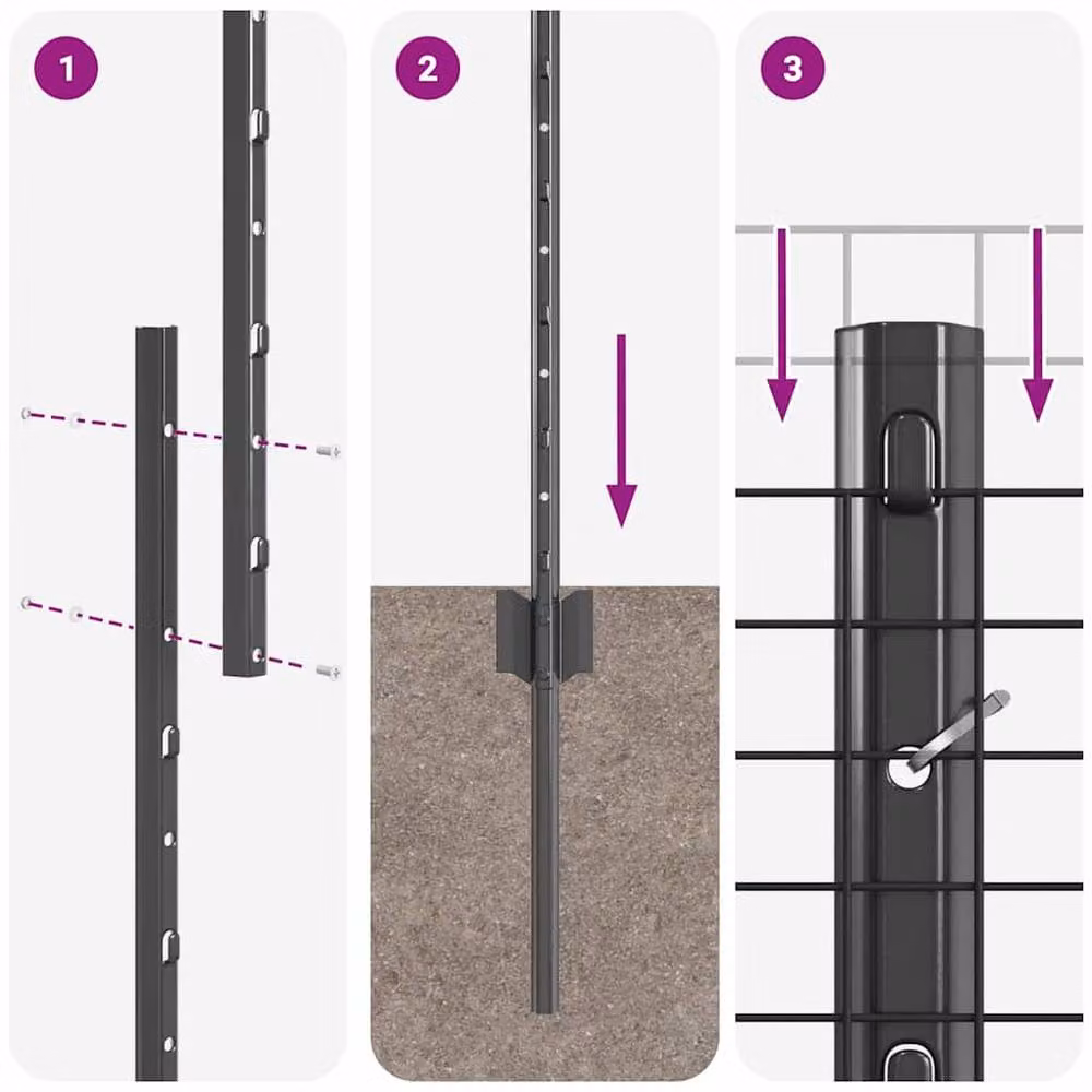 Berkfield Home Grey Steel Welded Wire Fence with 10 U-Profile Posts, W: 120 cm, L: 10 m – 5
