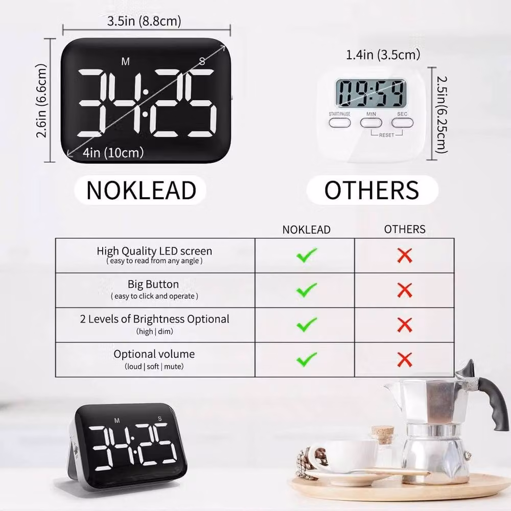 NESTLUNE Digital Kitchen Timer with LED Display and Magnetic Backing, Black, W: 100 cm, H: 15 cm – 2