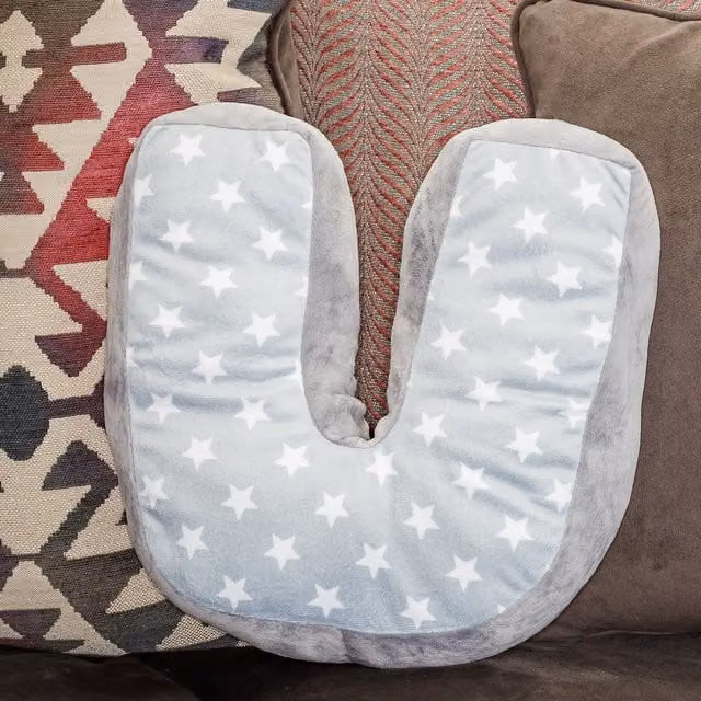 Echo Three Letter U Star Print Cushion in Grey and White