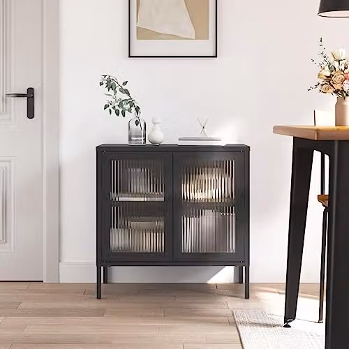 vidaXL Modern Black Sideboard with Glass and Metal, W/D/H: 70 x 35 x 70 cm – 2