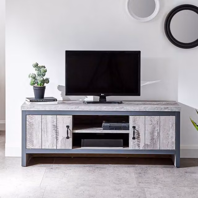 GFW Boston Industrial 2 Door TV Cabinet in Grey Wood Effect, W/D/H: 113.0 x 43.0 x 43.0 cm – 5