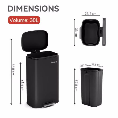MCC Direct 30L Stainless Steel Pedal Bin with Soft Close Lid and Removable Inner Bucket, Black – 2