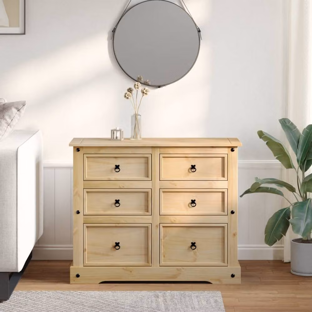 Berkfield Home Corona Chest of Drawers in Light Brown Solid Pine Wood, W/D/H: 110 x 43 x 91 cm – 2