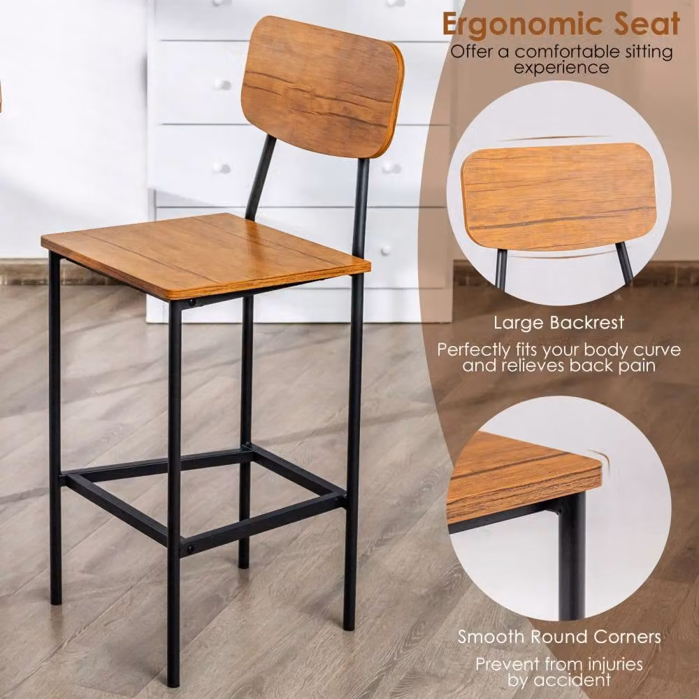 Costway Industrial Dining Table Set with 4 Stools in Brown – 6